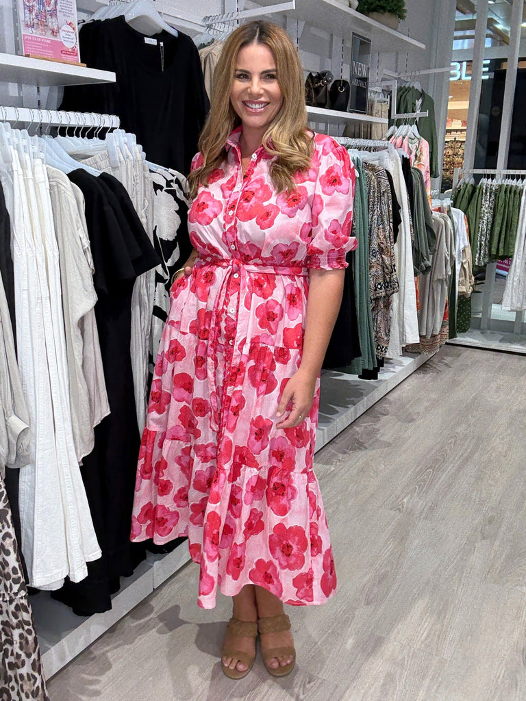 Pink Poppies Floral Print Dress - Pink/Multi