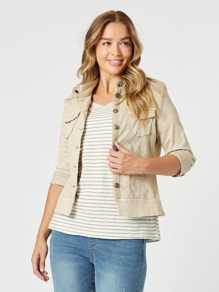 Military Style Denim Jacket - Natural RC&CO