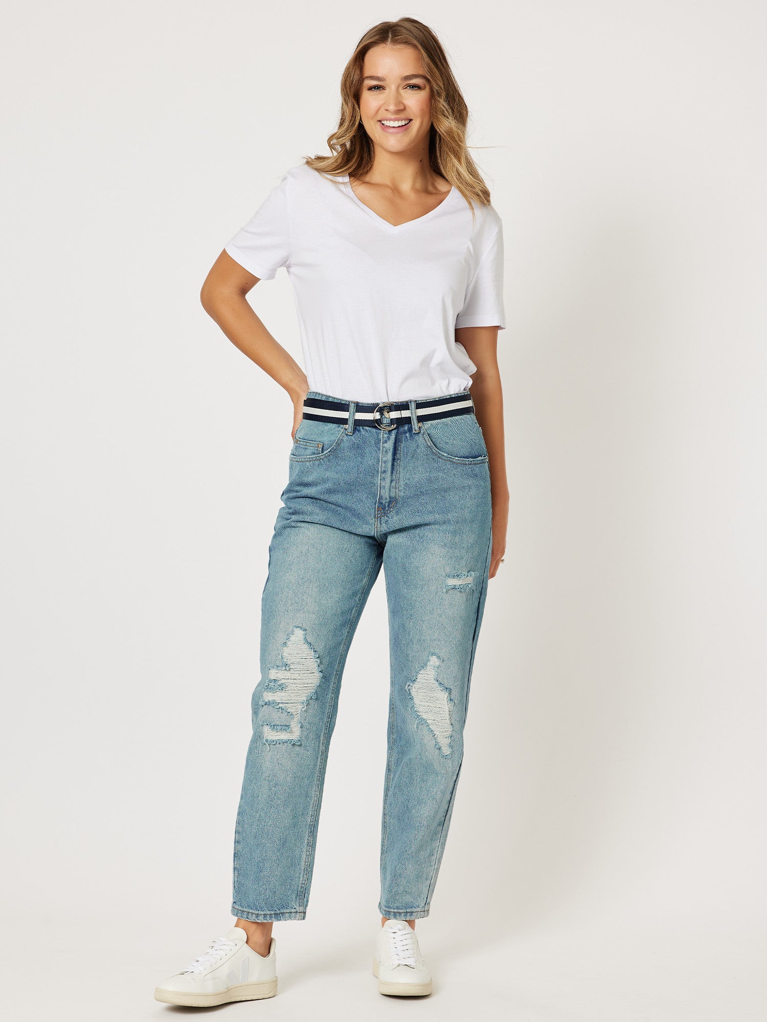 Ivy Ripped High Rise Relaxed Mom Jean - Denim