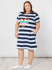 Heart Stripe Print Dress - Orange
