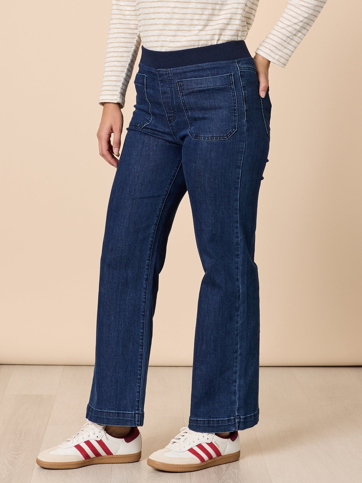 Carpenter Stretch Wide Leg Pull On Denim Jean - Dark Denim rc&co