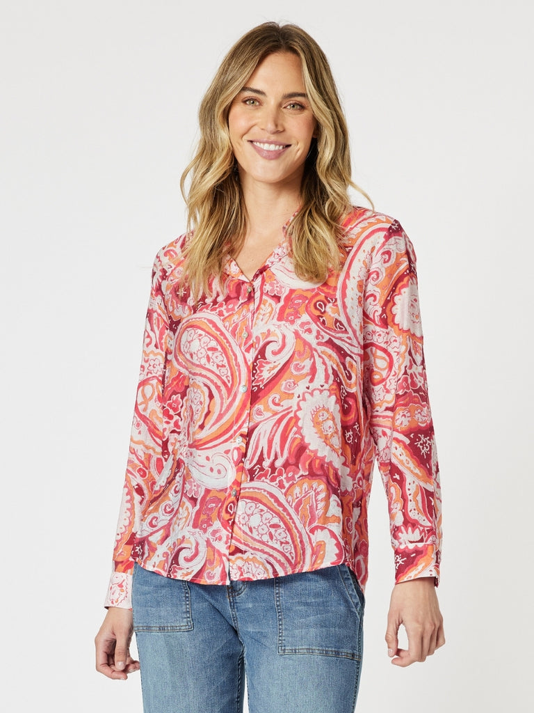 Paisley Print Sheer Shirt - Red Multi