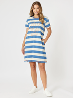 Love & Kisses Stripe Print Dress - Blue/Natural