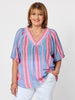 Bloom Stripe Print Top - Indigo Pink