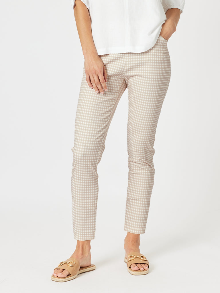 Alexis Gingham Print Pant - Natural