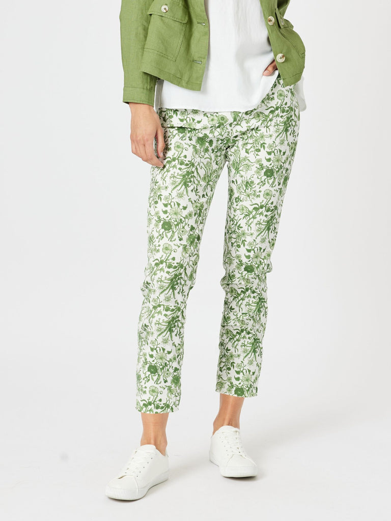 Alexandria Floral Print Pant - Basil White