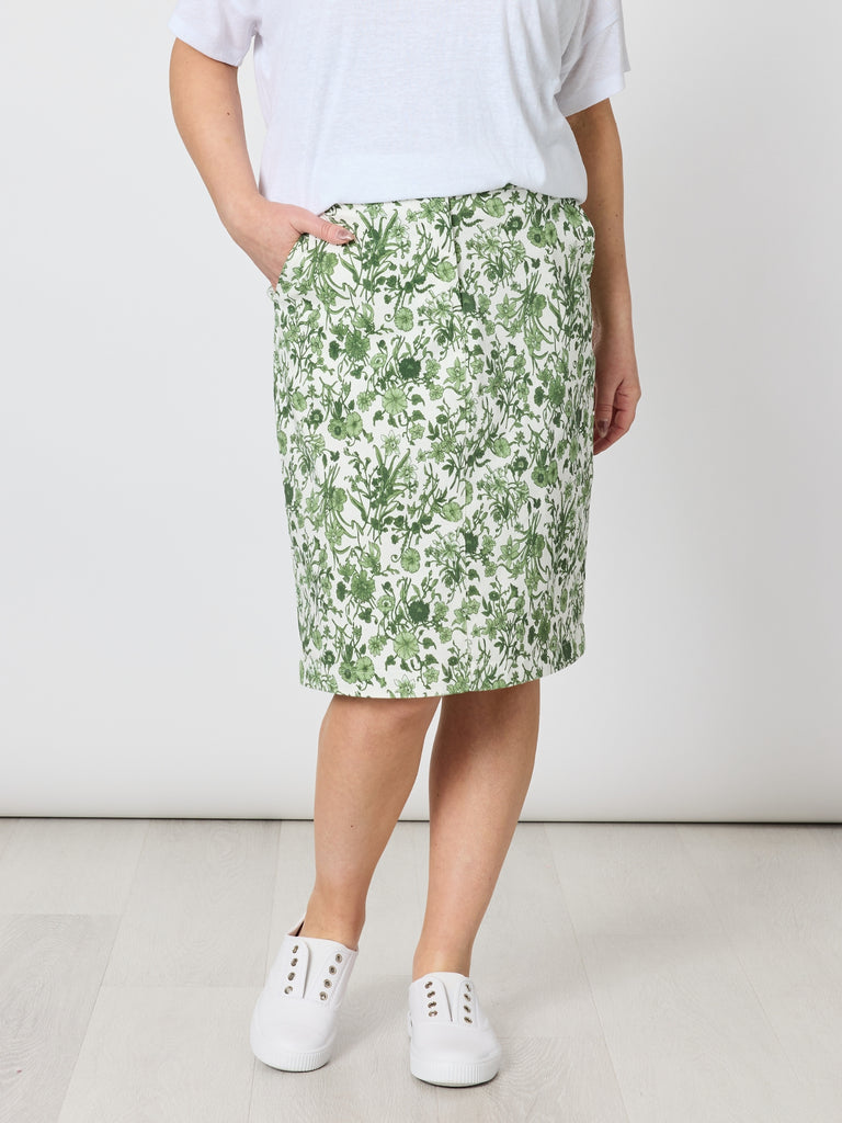 Alexandria Floral Print Skirt - Basil White rc&co