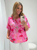 Summer Gala Floral Print Top - Hot Pink
