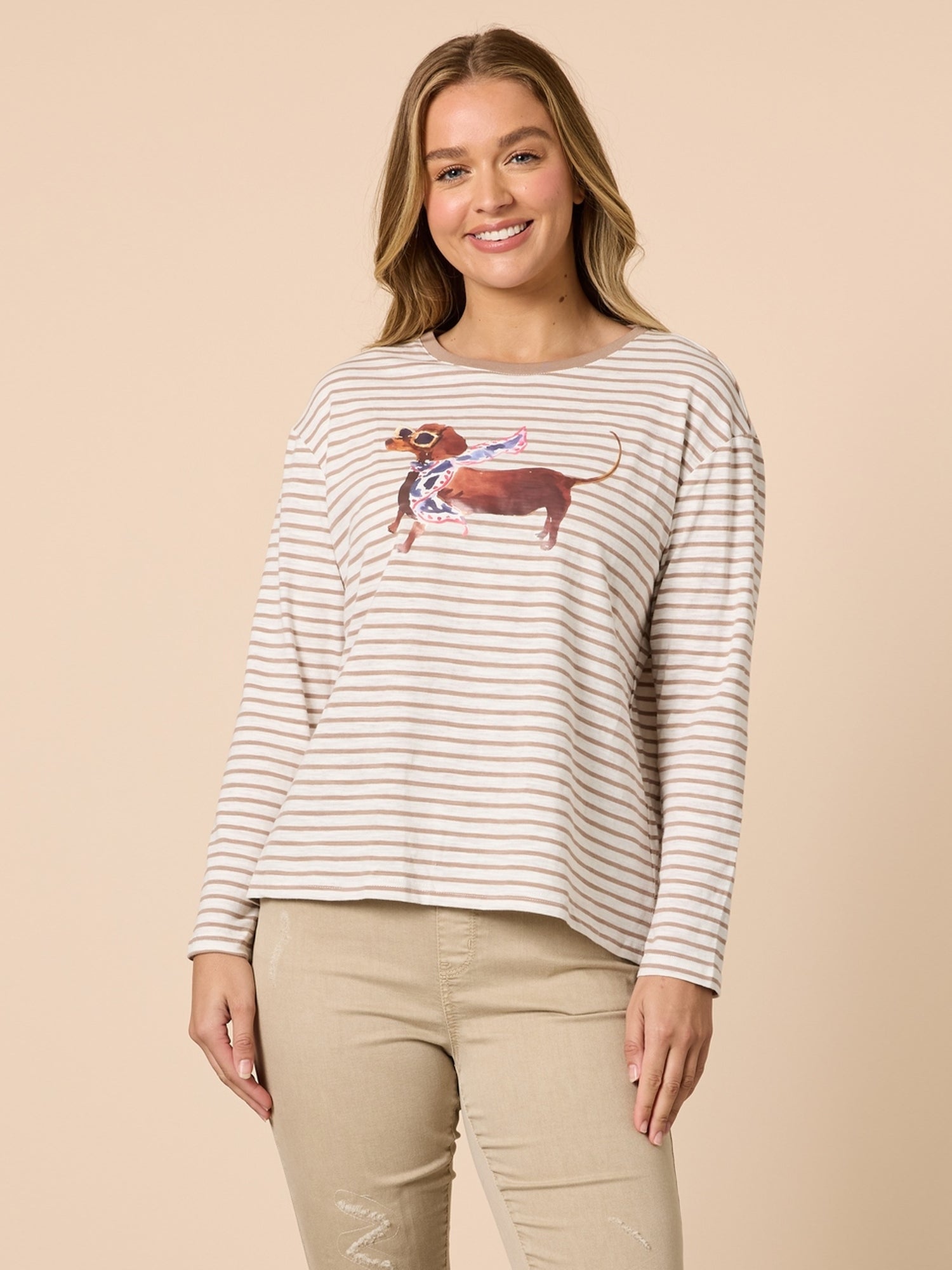 Chien Chic Stripe Print Tee - Natural rc&co