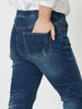 LA Distressed Pull On Stretch Denim Jean - Dark Denim