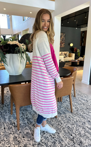 Bella Stripe Cardigan - Pink