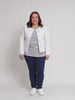 Collarless Frayed Hem Denim Jacket - White