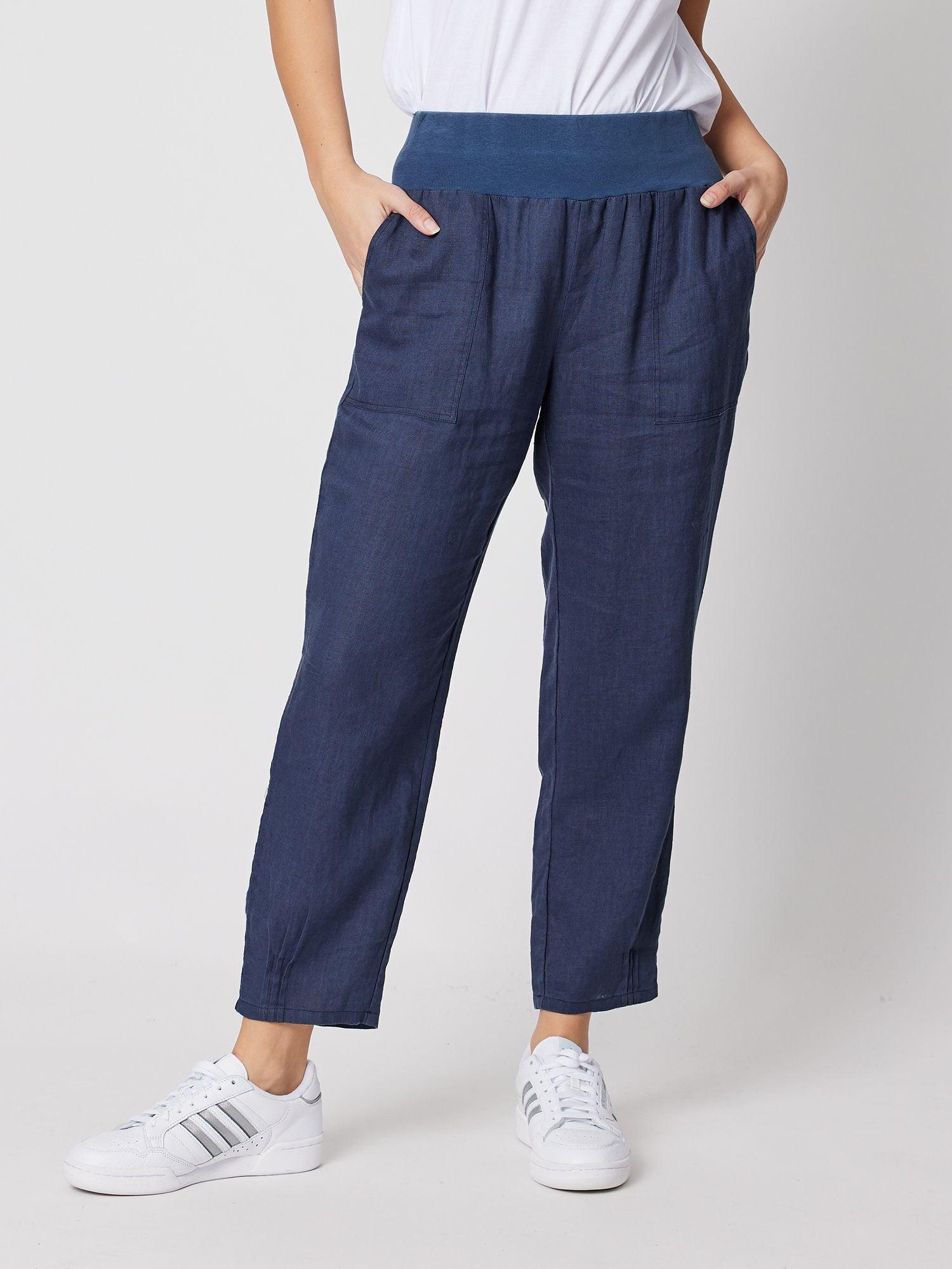 Jersey Waist Linen Pant - Marine