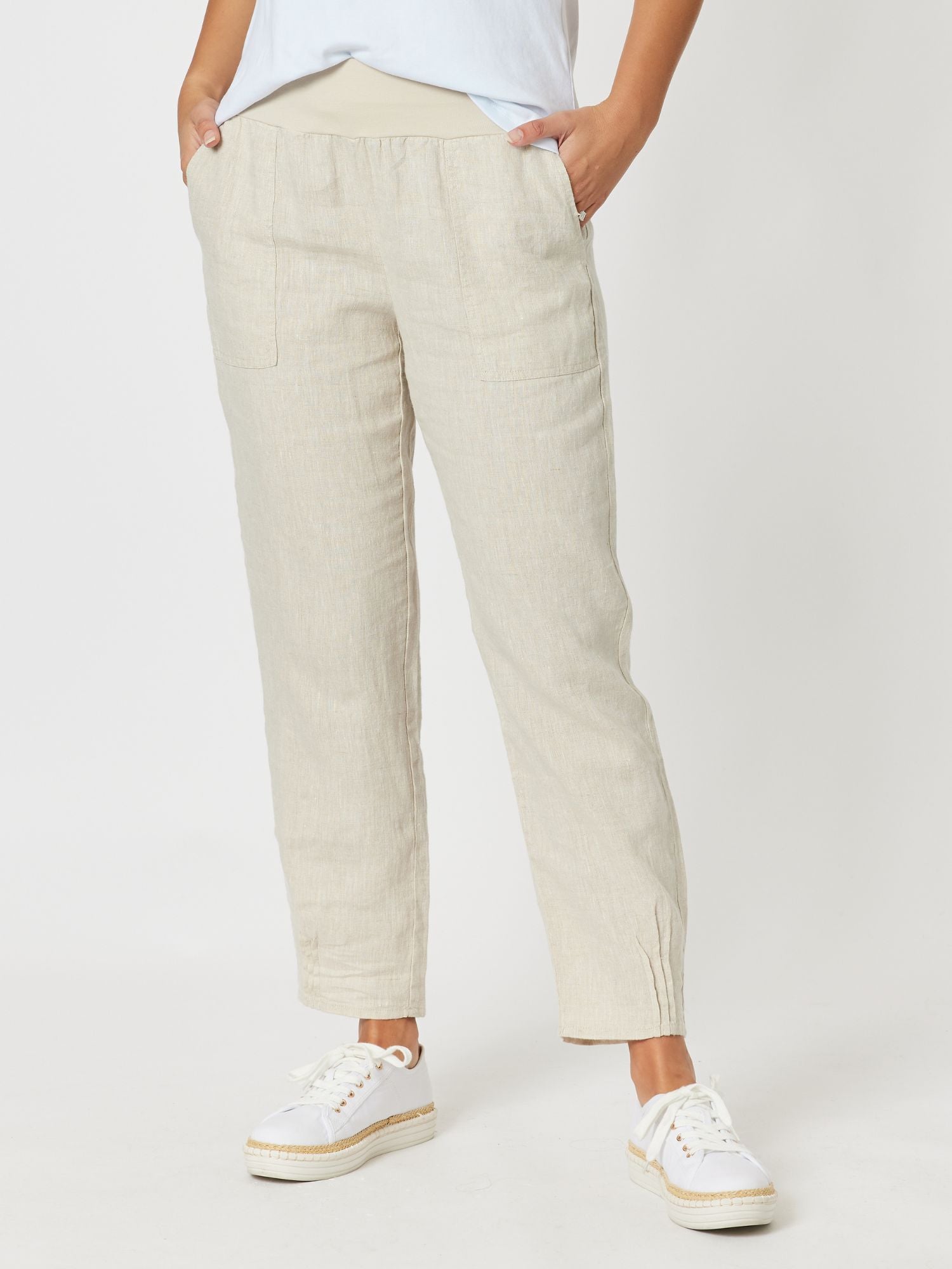 Jersey Waist Linen Pant - Natural