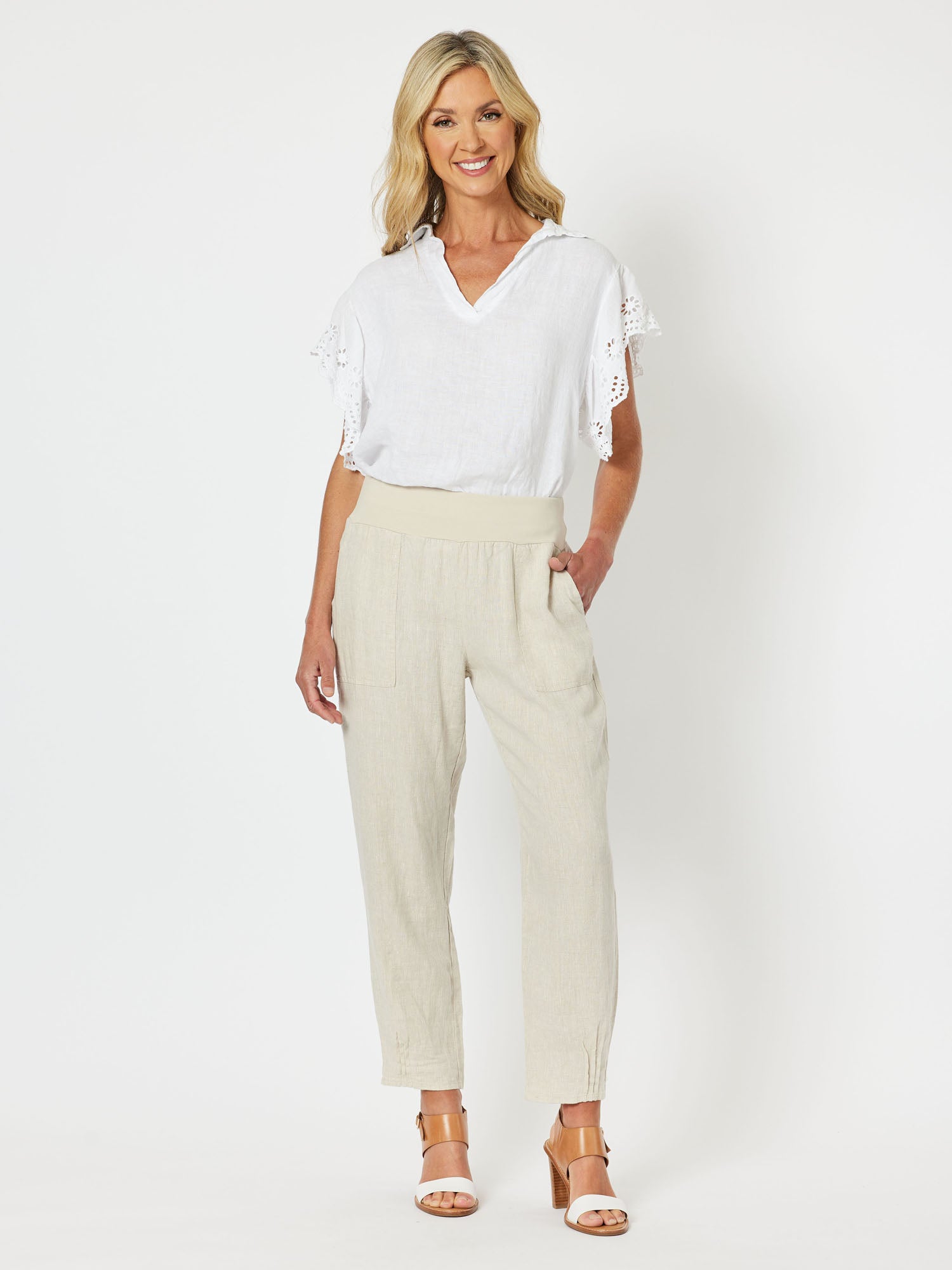 Jersey Waist Linen Pant - Natural