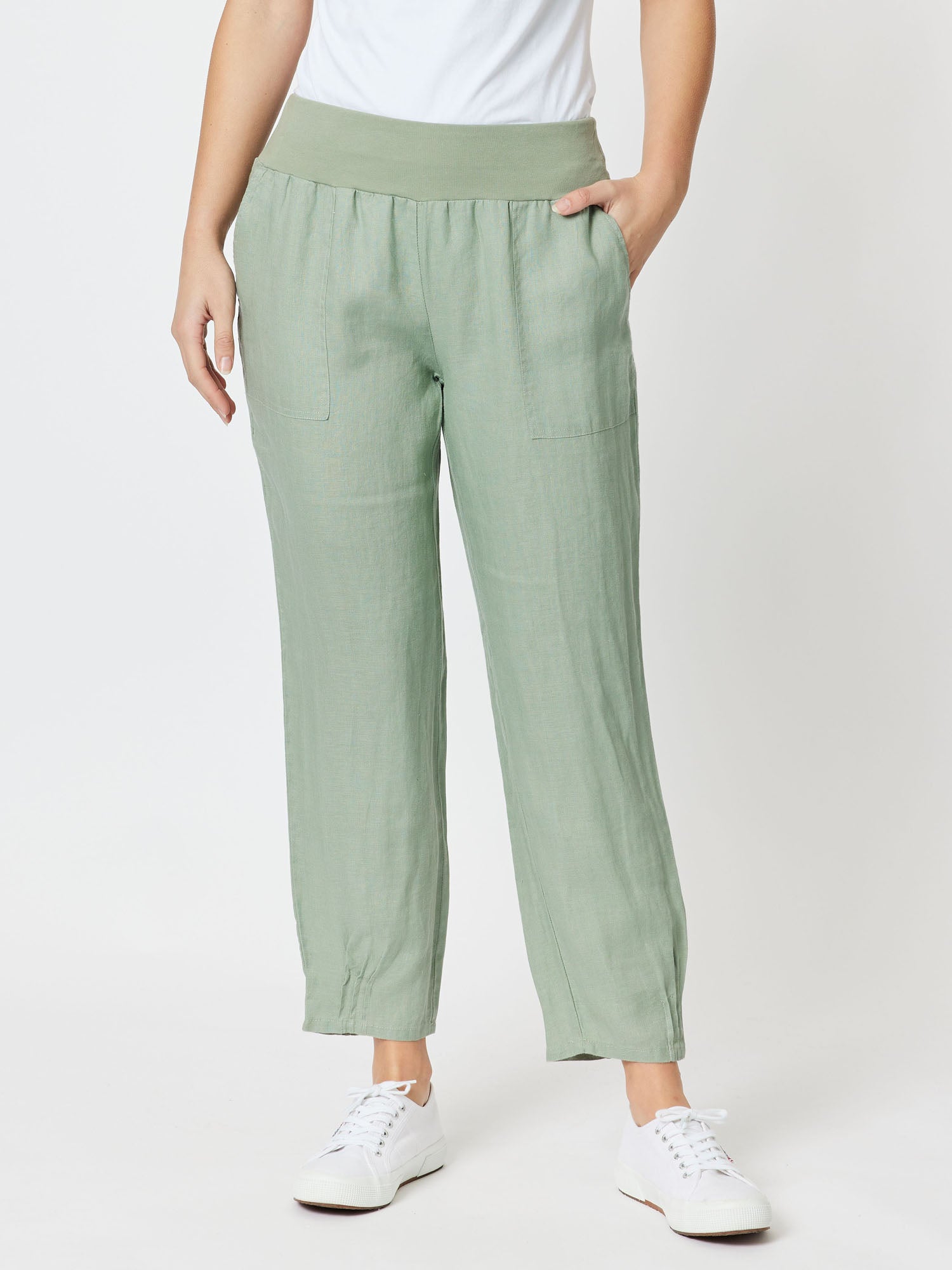 Jersey Waist Linen Pant - Thyme