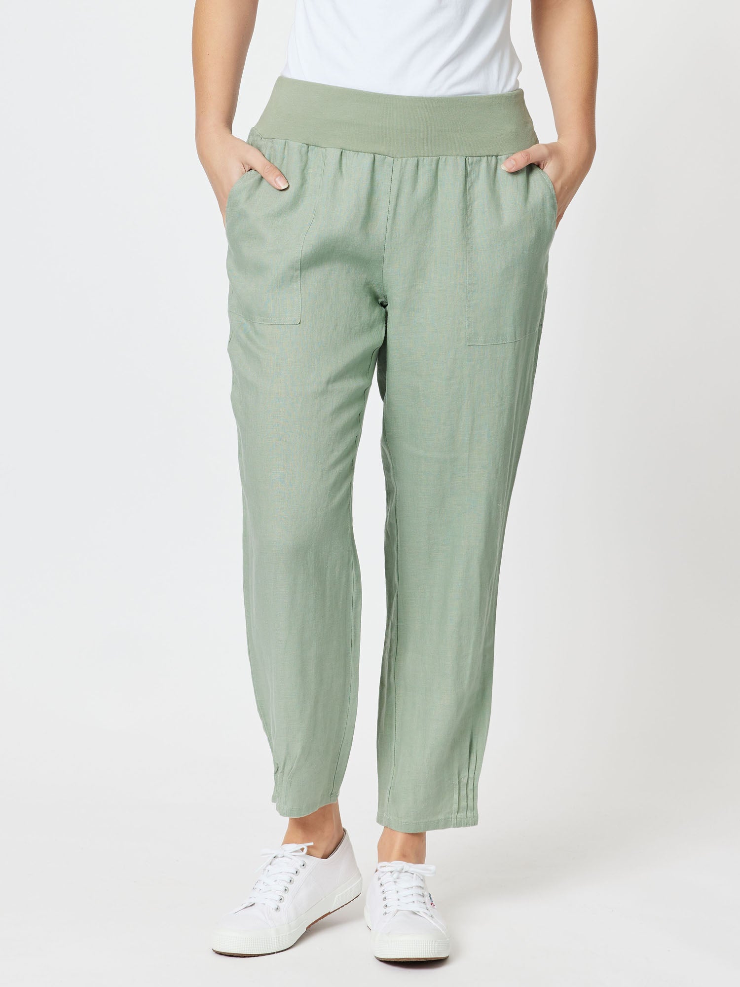 Jersey Waist Linen Pant - Thyme