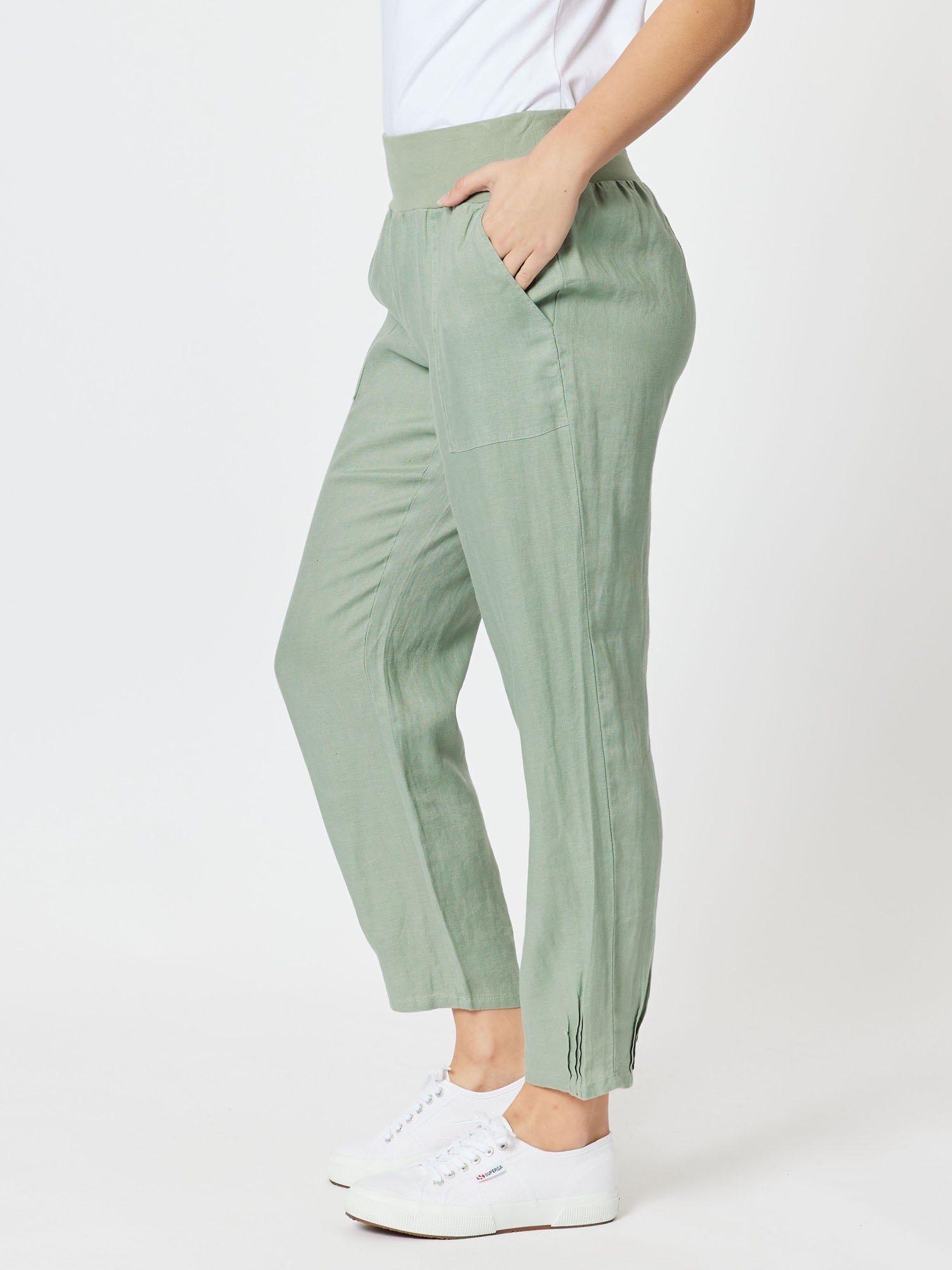 Jersey Waist Linen Pant - Thyme