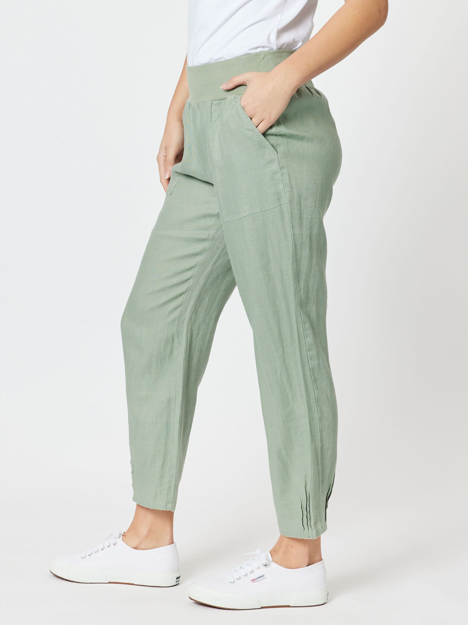 Jersey Waist Linen Pant - Thyme