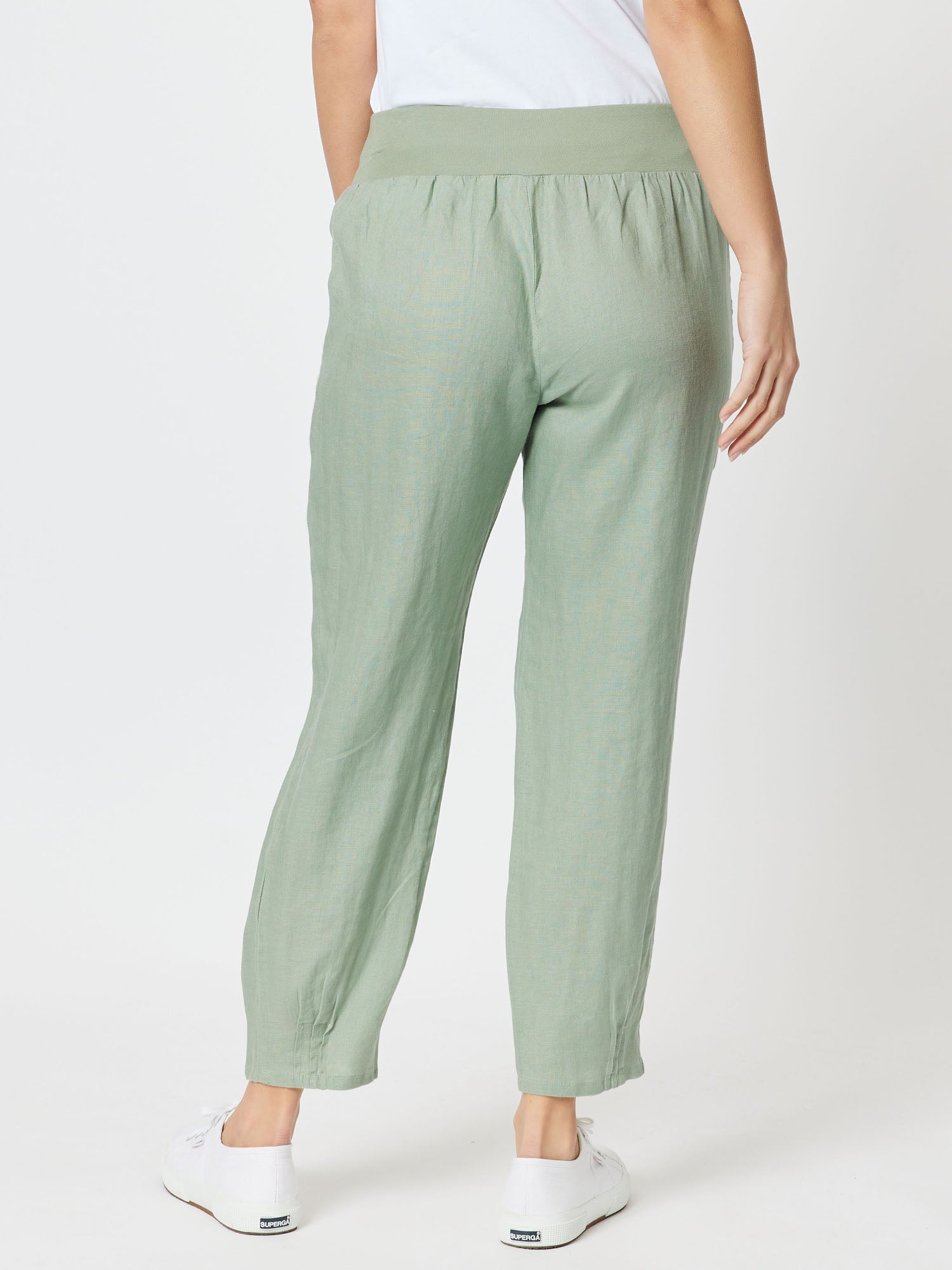 Jersey Waist Linen Pant - Thyme