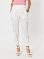 Sarah Linen Pleat Hem Pant - White