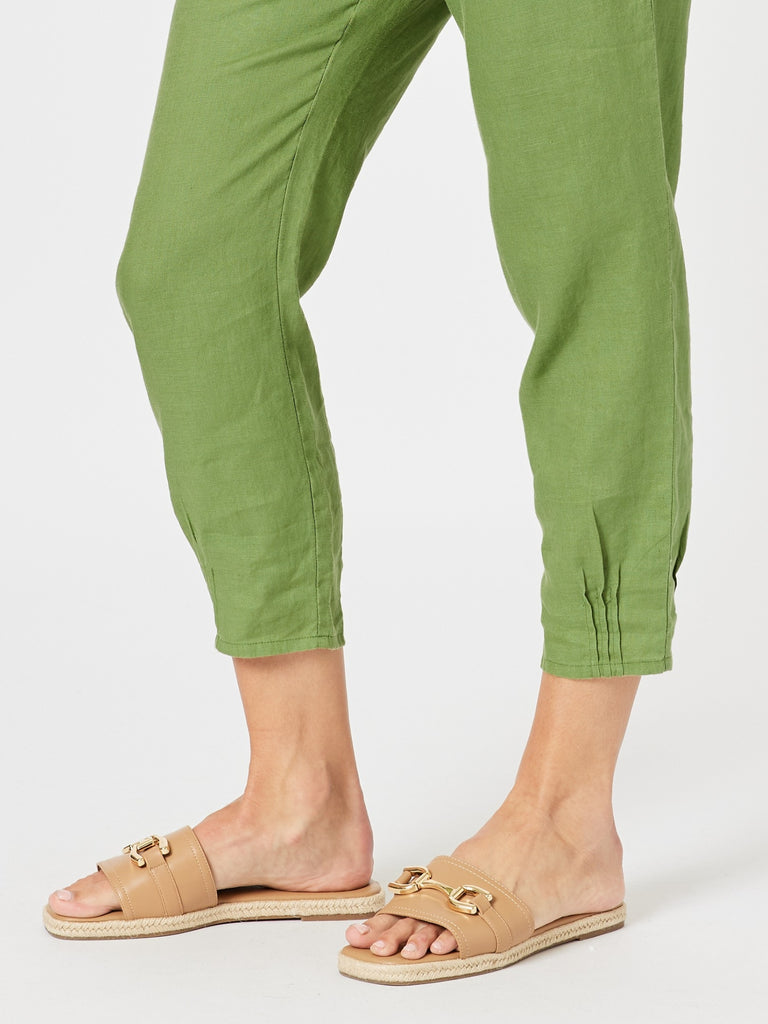 Sarah Linen Pleat Hem Pant - Basil RC&CO