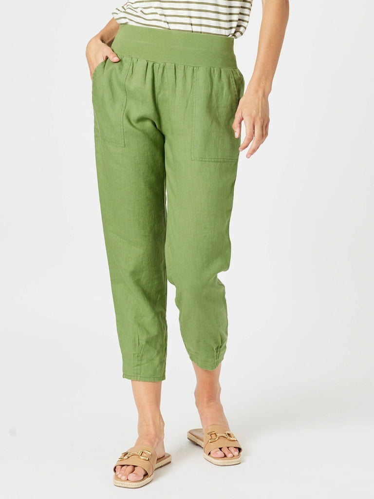 Sarah Linen Pleat Hem Pant - Basil RC&CO