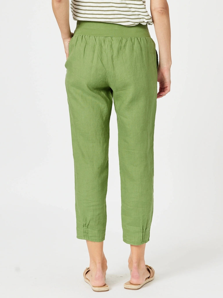 Sarah Linen Pleat Hem Pant - Basil RC&CO