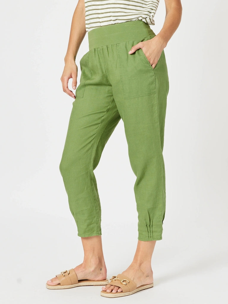 Sarah Linen Pleat Hem Pant - Basil RC&CO