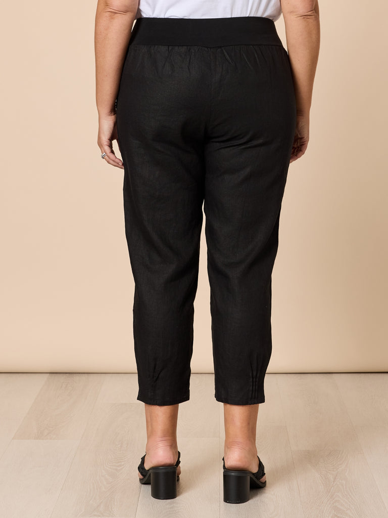 Sarah Linen Pleat Hem Pant - Black RC&CO