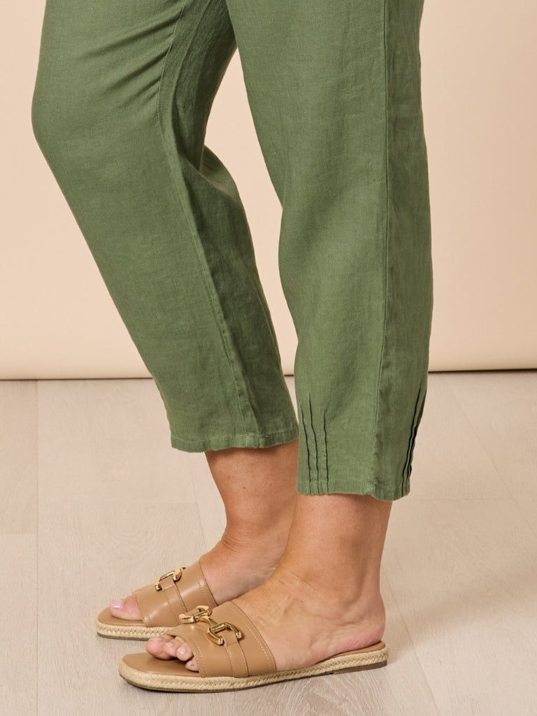 Sarah Linen Pleat Hem Pant - Khaki rc&co