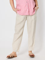 Sarah Linen Pleat Hem Pant - Natural