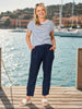 Sarah Linen Pleat Hem Pant - Navy