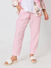 Sarah Linen Pleat Hem Pant - Pale Pink