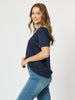 Cotton V - Neck -  T-shirt - Navy