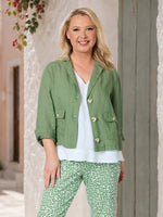 Danielle Cropped Linen Blazer - Fern