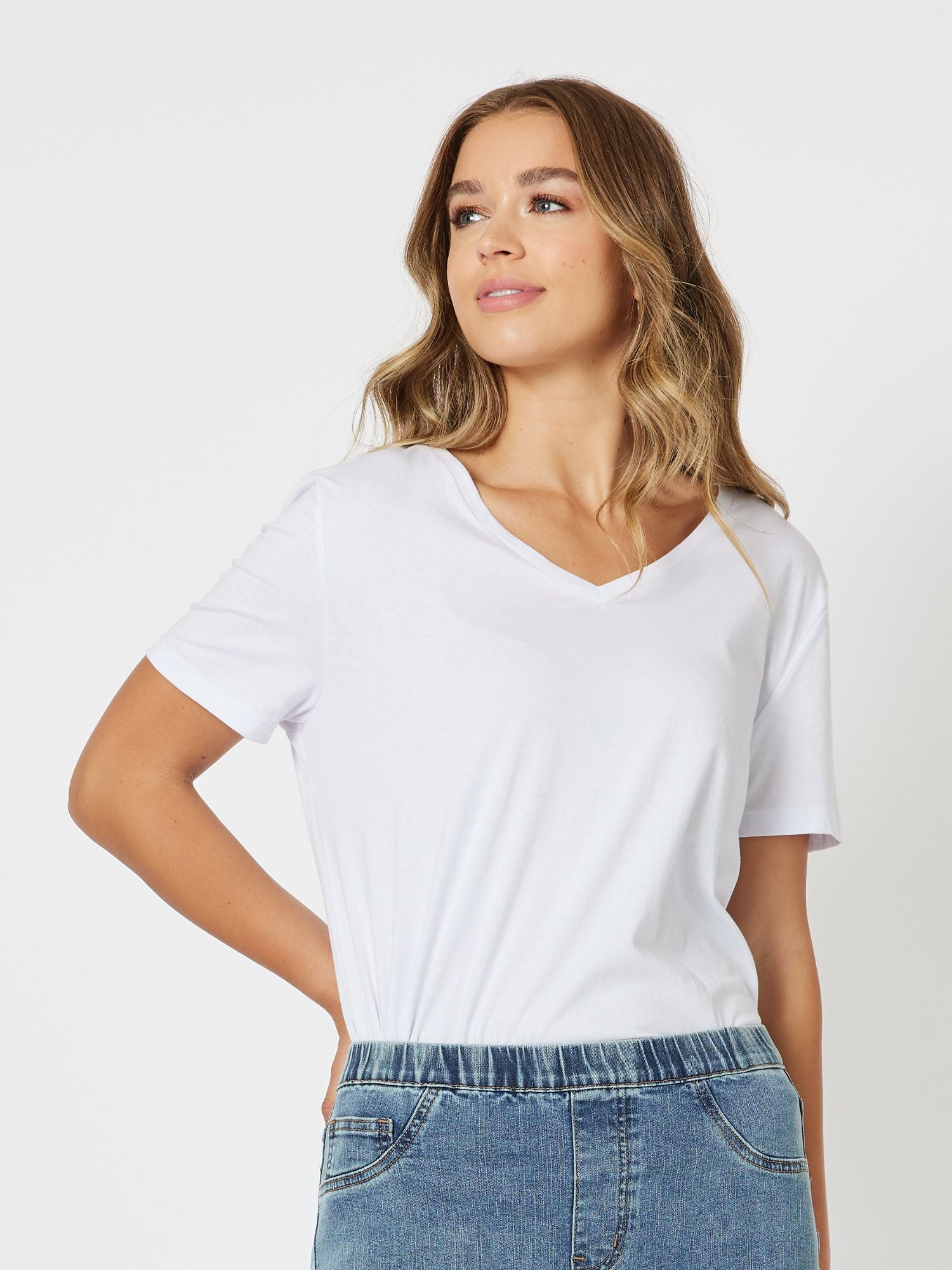 Cotton V neck T-shirt - White