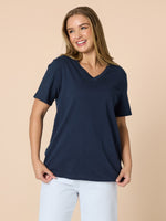 Cotton V Neck  T-shirt - Navy
