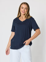 Cotton V Neck  T-shirt - Navy