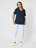 Cotton V Neck  T-shirt - Navy