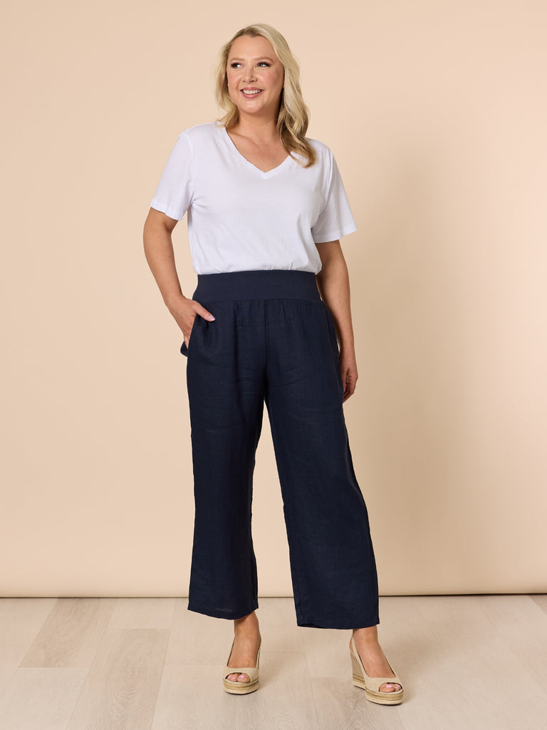 Lara Linen Wide Leg Pant - Navy rc&co