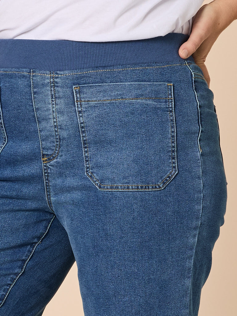 Carpenter Stretch Wide Leg Pull On Denim Jean - Washed Denim RC&CO