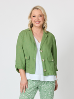 Danielle Cropped Linen Blazer - Fern