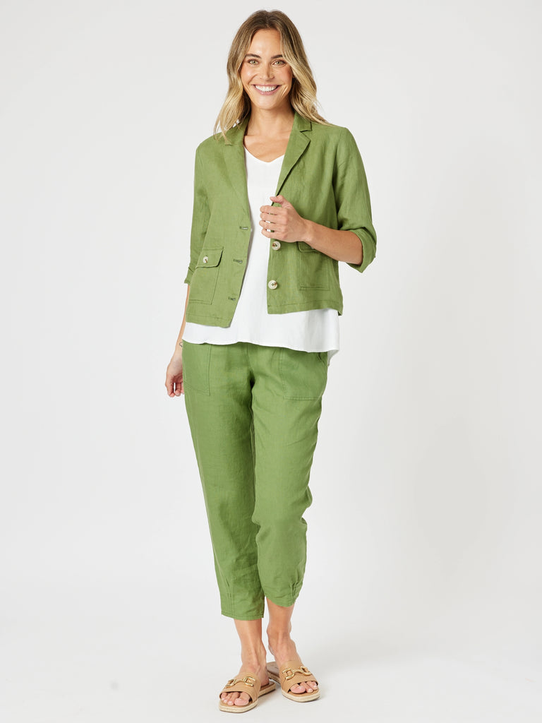 Sarah Linen Pleat Hem Pant - Basil RC&CO