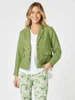 Danielle Cropped Linen Blazer - Basil