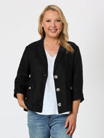 Danielle Cropped Linen Blazer - Black