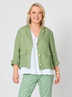 Danielle Cropped Linen Blazer - Fern