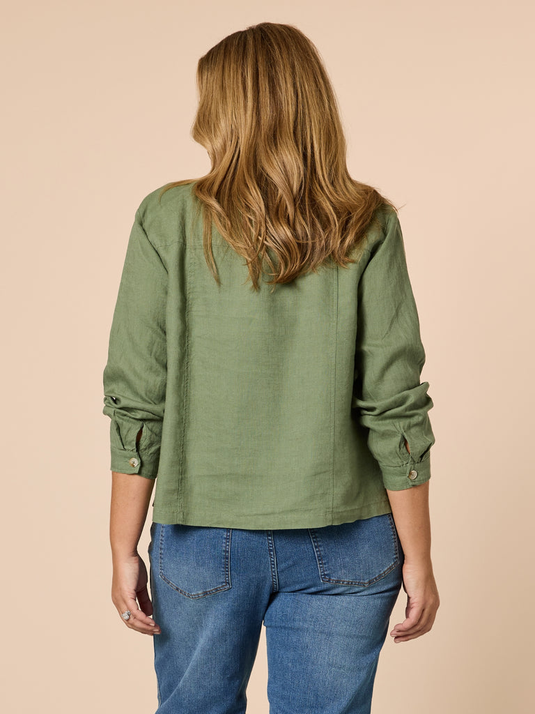 Danielle Linen Cropped Blazer - Khaki