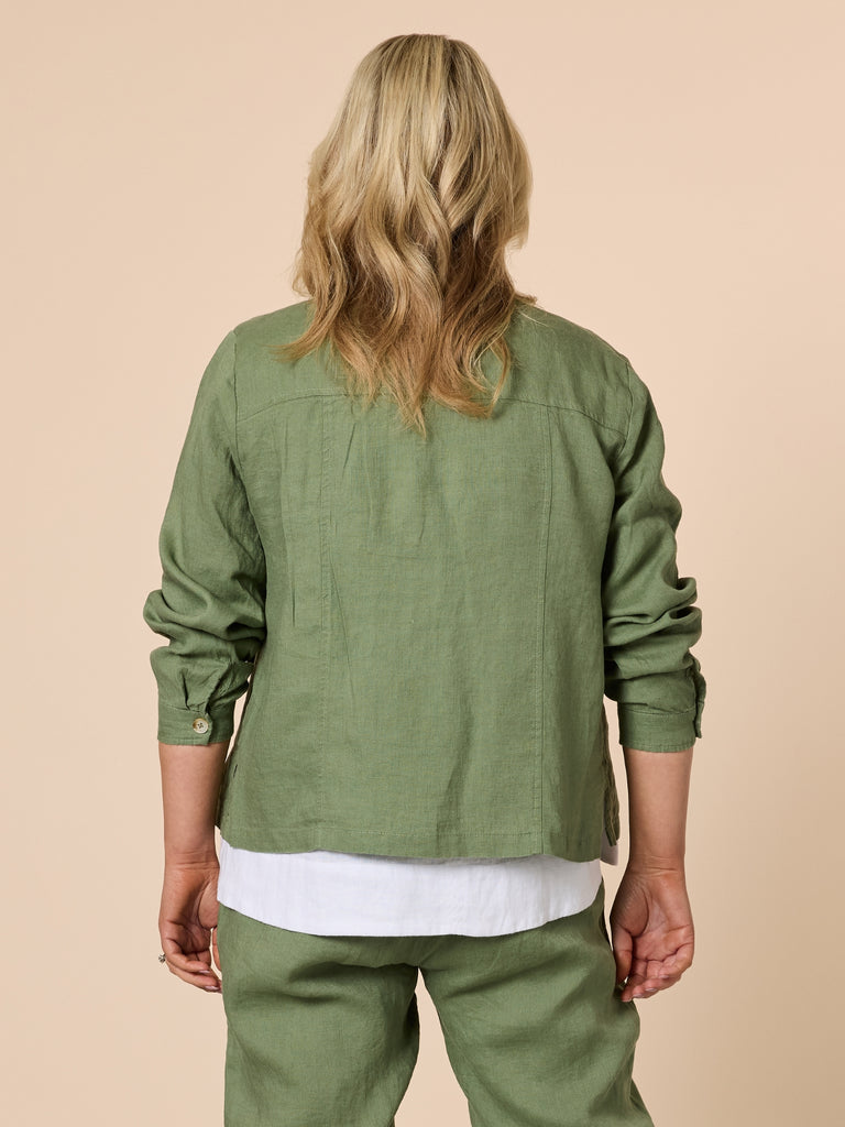 Danielle Linen Cropped Blazer - Khaki