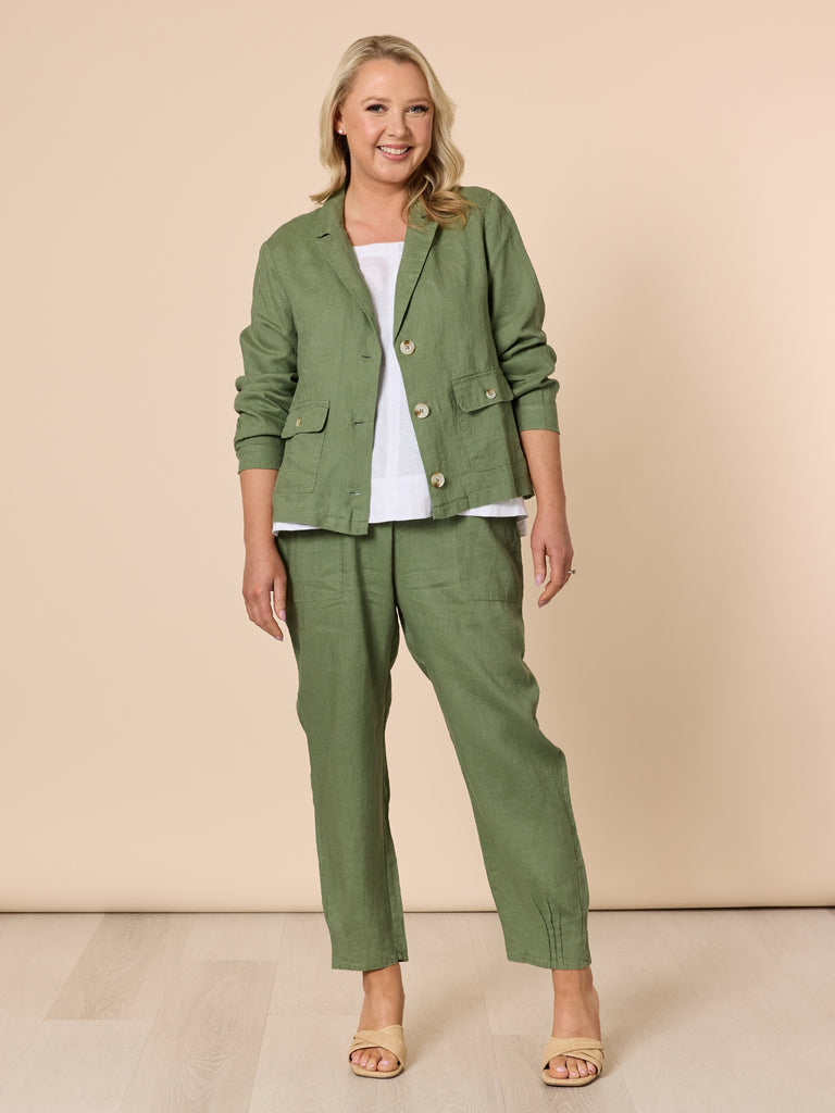 Danielle Linen Cropped Blazer - Khaki